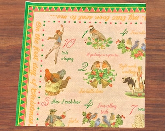 12 Days of Christmas Napkins Sets of 2 (Pair), 4, 6, or  10 | Decoupage Napkins for Christmas Ornaments and Crafts
