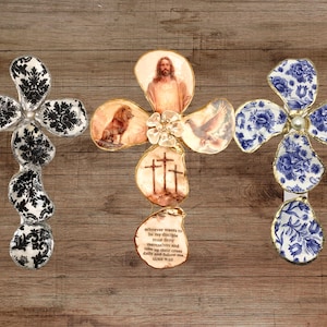 Oyster Crosses, Floral Oyster Shell Cross on Wood, Jesus Gold gilded Oyster Cross, cross with hanger, spiritual gift, religious decor