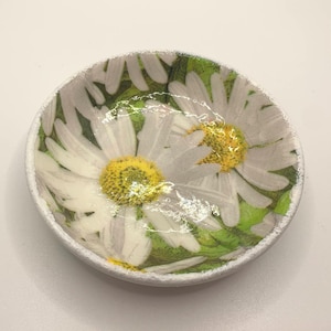 Daisy Jewelry Dish, Ceramic Trinket Dish, Blue Gold Floral Jewelry Dish,  Engagement Ring Dish, Jewelry Holder Decoupage Gift