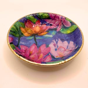 Waterlily Jewelry Dish, Ceramic Trinket Dish, Timeless Floral Jewelry Dish,  Engagement Ring Dish, Jewelry Handcrafted Decoupage Gift