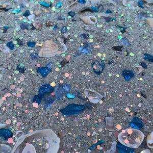 Mezcla de arena de playa para manualidades, mezcla de arena y conchas "Carolina Crumble", adornos de conchas, arte en resina, mezcla de arena de vidrio coloreada con brillantina, suministros para manualidades