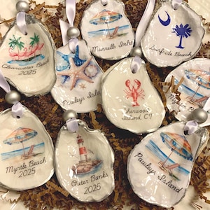 Custom City Ornament, Personalized Oyster Shell Ornament , Shell Personalized Custom Location State, Vacation Travel Souvenir