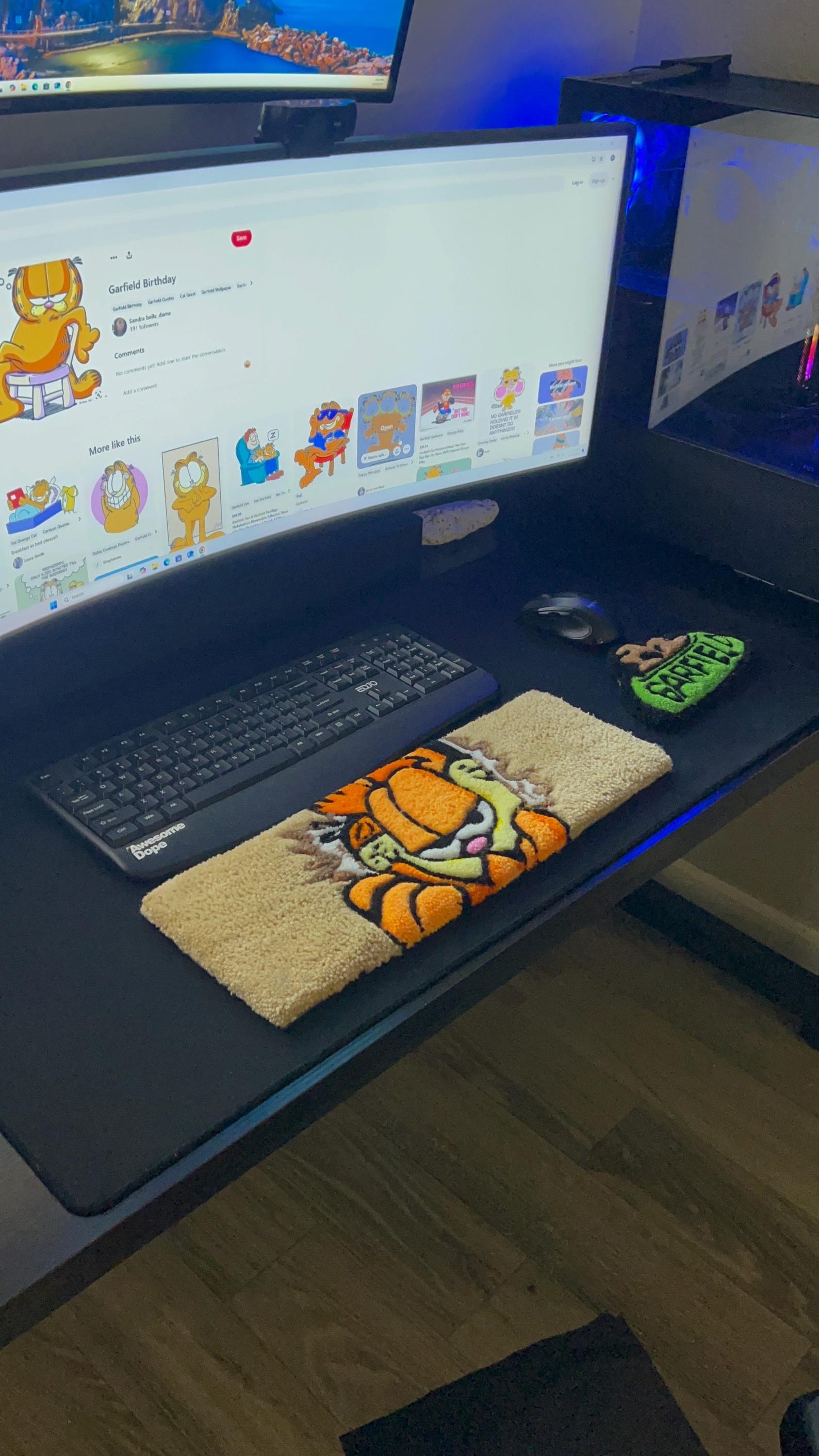 Mouse Pad Tuft Rug Orange Cat Tufted Keyboard Rug Handmade Mouse Pad Cartoon Desk Mat ...