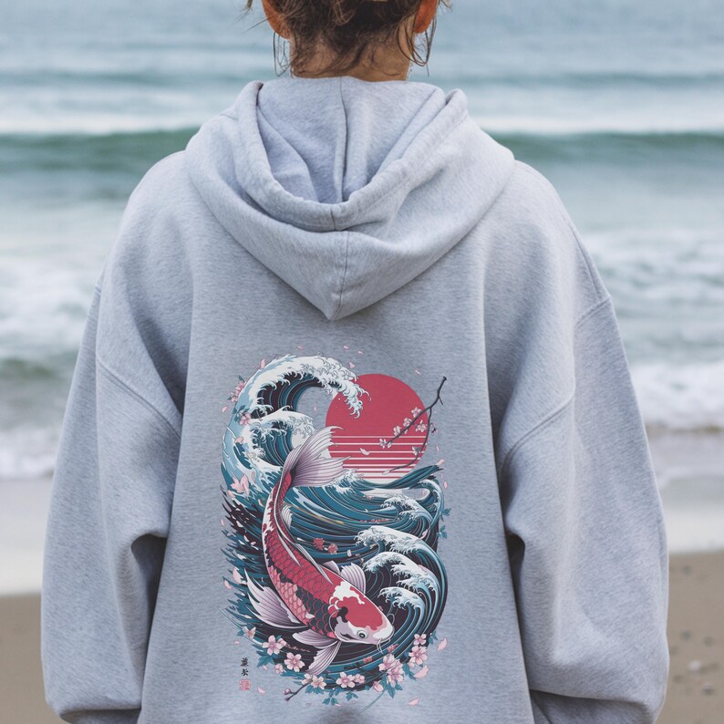 Print Pattern Koi Fish Women Pullover Hoodie