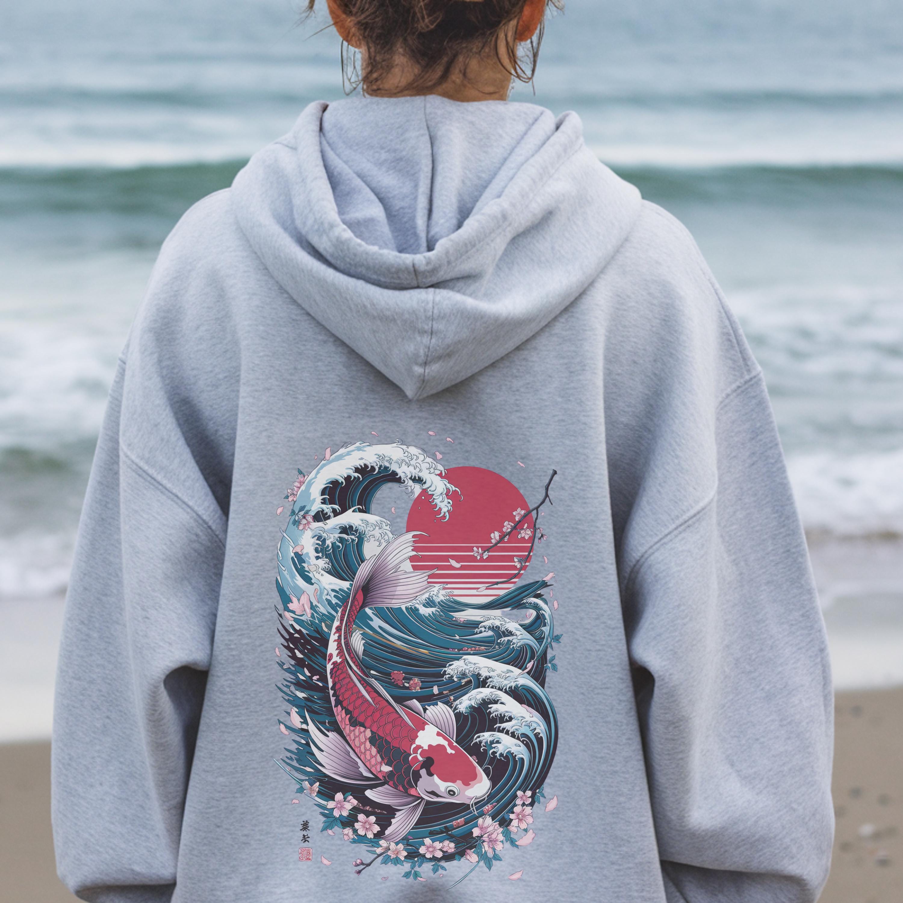 Koi Fish Lotus Pattern Print Women Pullover Hoodie