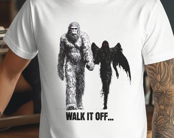 Bigfoot Mothman T-Shirt, Funny Cryptid Shirt, Walk It Off Tee, Sasquatch Mothman Gift, Cryptid Lover Shirt, Paranormal Creature Shirt