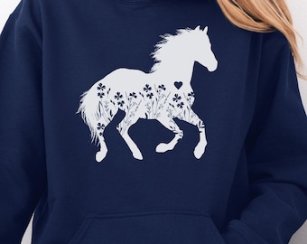 Floral Horse Hoodie - Women's Graphic Sweatshirt, Equestrian Gift for Her