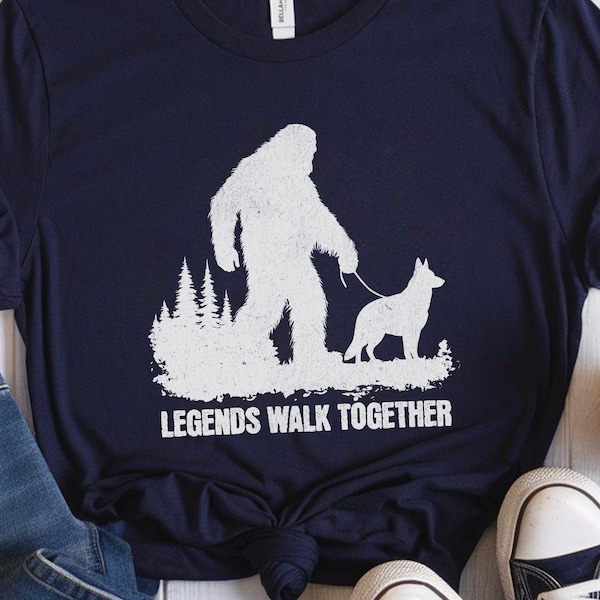 German Shepherd Bigfoot Shirt, German Shepherd Gift, Sasquatch Dog Lover T-Shirt, Legends Walk Together Tee, Funny Dog Dad Mom Birthday Top