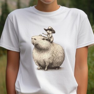 Western Cowboy Capybara T-Shirt, Funny Capybara Animal Tee, Quirky Rodeo Capybara for Her, Cowboy Mouse Capybara Design Animal Lovers Gift