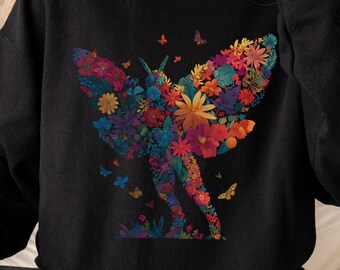 Floral Mothman Sweatshirt, Cryptid Sweatshirt, Cute Mothman Flower Pullover, Paranormal Sweatshirt, Cryptid Lover Gift Her, Mothman Birthday