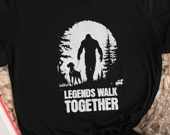 Bigfoot Great Dane T-Shirt, Funny Great Dane Shirt, Legends Walk Together Tee, Bigfoot Dog Walking Gift, Cryptid Lover Shirt, Dog Meme Tee