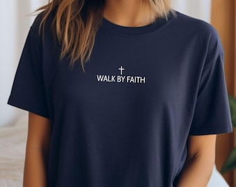 T-shirt chrétien Walk By Faith, t-shirt Jésus minimaliste