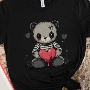 Cute-Emo Punk Tee, Sad Teddy Bear Tshirt, Emo Goth Aesthetic T-Shirt, Y2K Grunge Style, Gift for Emo, Emo-Style Tee, Punk Aesthetics Shirt