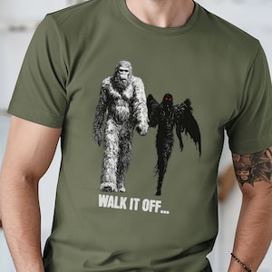 Bigfoot Mothman T-Shirt, Funny Cryptid Shirt, Walk It Off Tee, Sasquatch Mothman Gift, Cryptid Lover Shirt, Paranormal Creature Shirt