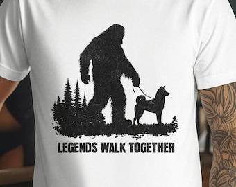Bigfoot Shiba Inu T-Shirt, Funny Shiba Inu Dog Shirt, Sasquatch Tee for Dog Lovers, Shiba Inu Dad Mom Gift Idea, Legends Walk Together Meme