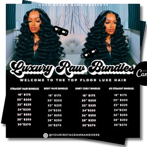 Hair Price List Flyer: Hairstylist Wig Install Canva Template
