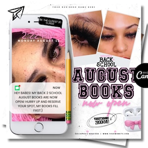 August Booking Flyer,Back 2 School Flyer , DIY Back to School Flyer, Editable Back to School Flyer, Hair , Nails, Makeup Lash Flyer