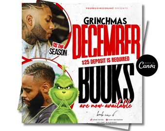 December Booking Flyer,Holiday Booking Flyer, Grinch Flyer, Barber Shop booking flyer, Lash, Hair, Makeup, Nails, Wig, Braid Flyers