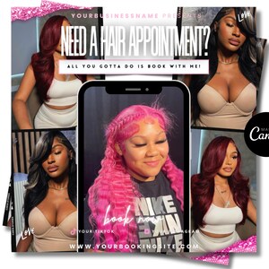 Hair Booking Flyer, Hairstylist Flyer, DIY Booking Flyer, Book Now Flyer, Beauty, Lashes, Make up, Nails, Canva Template, Appointment Flyer