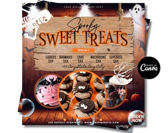 Halloween Bake Sale Flyer, October Sweet Treats Flyer, Bakery Flyer, Halloween Dessert Flyer, Pastry Flyer, Editable Bake Shop Template
