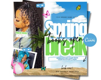 Spring Break Booking Flyer, Spring Special Flyer, March Booking Flyer, Spring Books Open Hair Braids Lash Nail Makeup Wig Install Locs MUA