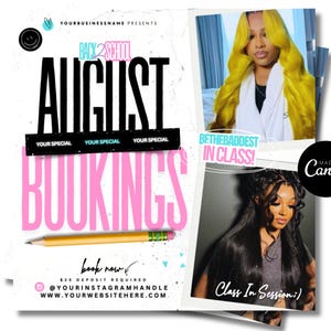 August Booking Flyer,Back 2 School Flyer , DIY Back to School Flyer, Editable Back to School Flyer, Hair , Nails, Makeup Lash Flyer