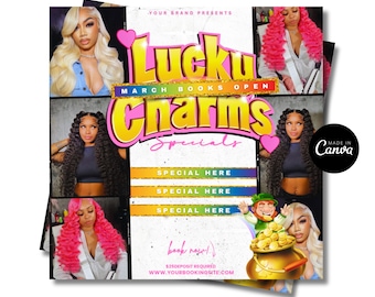 March Booking Flyer, March Flyer, St.Patricks Day Flyer, Book Now Flyer, March Madness Flyer, MUA, Lashes, Nails, Hair, Braid