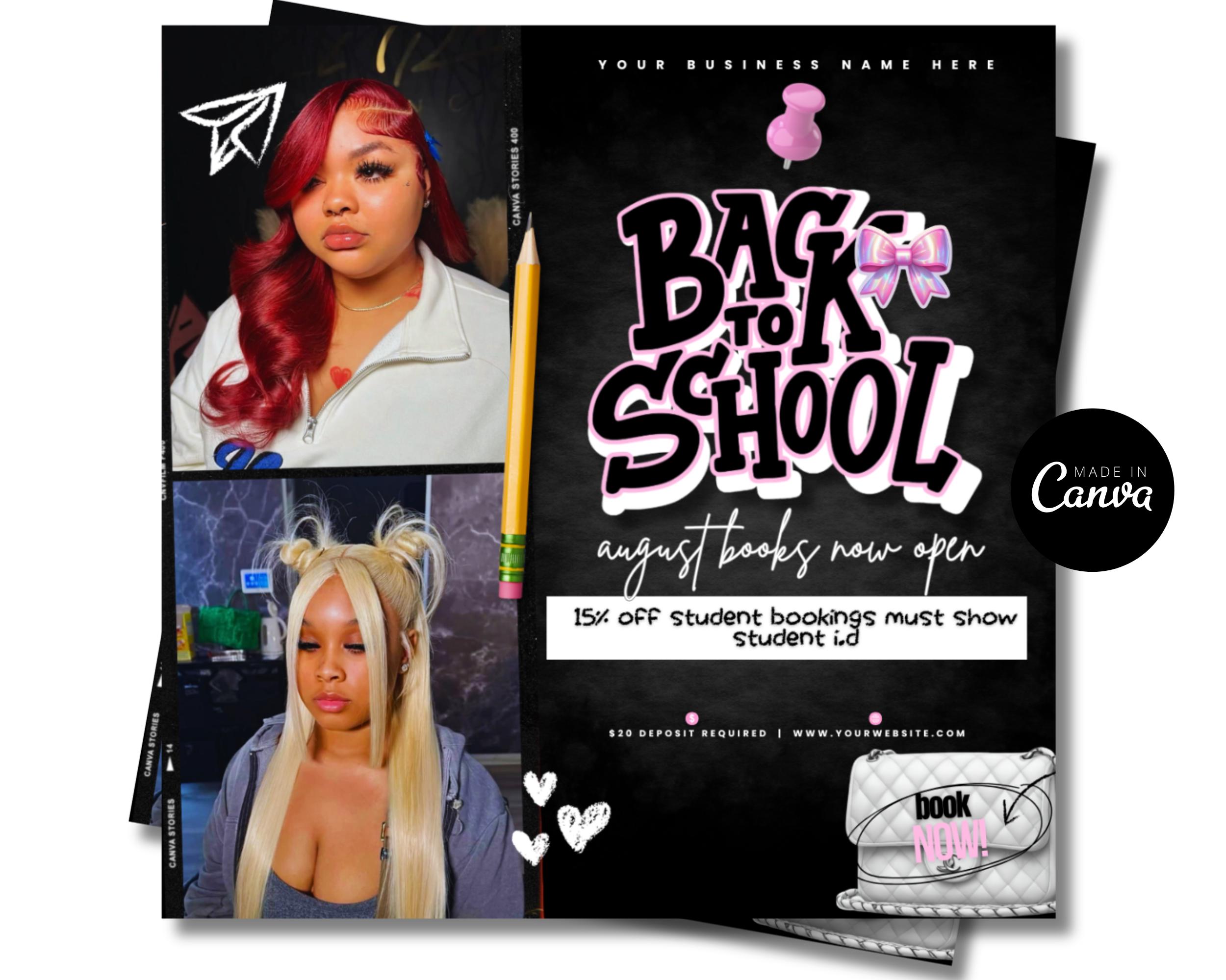 Editable Back to School Beauty Flyer: Hair, Nails, Lashes