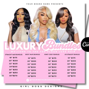 Hair Price List Flyer: Hairstylist Wig Bundles Canva Template