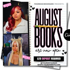 August Booking Flyer , DIY Back to School Flyer, Editable Back to School Flyer, Hair , Nails, Makeup Lash Flyer