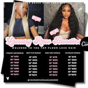 Hair Price List Flyer: Hairstylist Wig Install Canva Template
