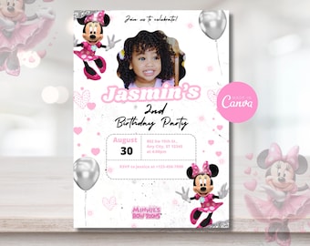 Pink Minnie Mouse Birthday Invitation: DIY Canva Template (Digital Download)
