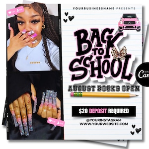 August Booking Flyer , DIY Back to School Flyer, Editable Back to School Flyer, Hair , Nails, Makeup Lash Flyer