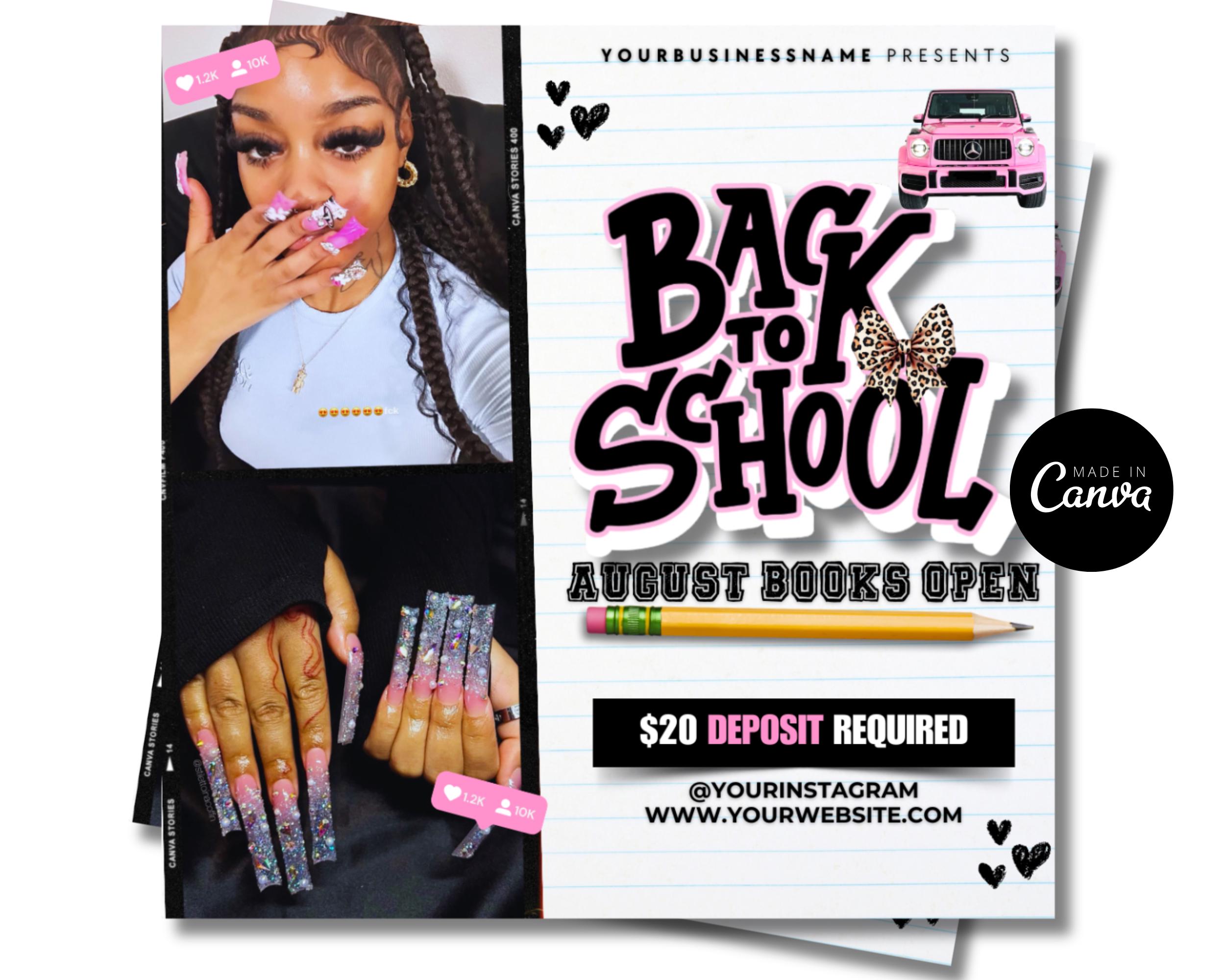 Editable Back to School Beauty Flyer: Hair, Nails, Lashes