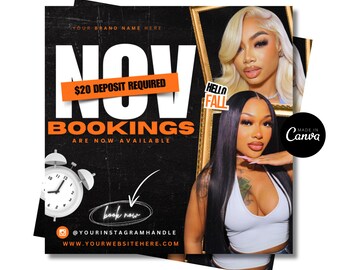 Op de afbeelding: Een zwarte promotionele afbeelding met de tekst "NOV" in grote witte letters en "BOOKINGS ARE NOW AVAILABLE" in oranje. Het bevat een foto van twee vrouwen, een klok en de tekst "$20 DEPOSIT REQUIRED".