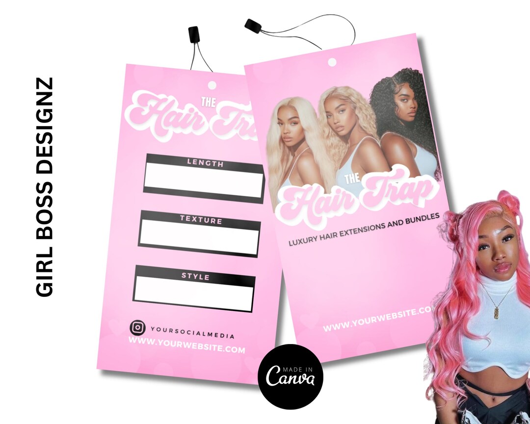 Hair Extension Hang Tags, Hair Bundle Tag, Canva Template - Etsy
