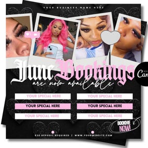 June Booking Flyer Template: DIY Lash & Hair Appointment Design