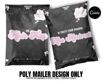 Wig Polymailer Design: Hair Packaging Canva Template