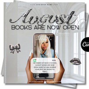 August Booking Flyer , DIY Back to School Flyer, Editable Back to School Flyer, Hair , Nails, Makeup Lash Flyer