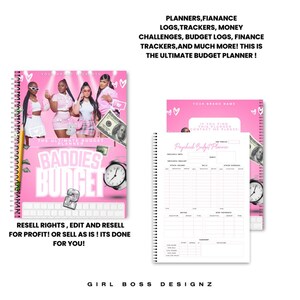 May include: Pink budget planner with a cover featuring three women and the text "The Ultimate Budget Planner" and "Baddies Budget". The planner includes sections for income, expenses, and savings.