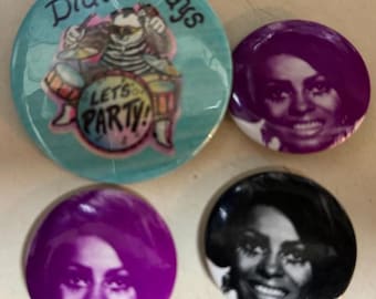 Diana Ross R&B Soul Classic Pop Pin Lot 3 Buttons Vintage Motown and bonus pin