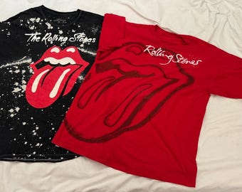 Rolling Stones Vintage Lot of 2 XL Shirts & 6 Classic Rock Pins