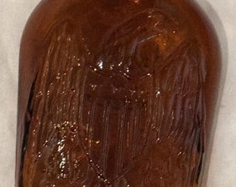Bicentennial Brown Log Cabin Syrup Bottle Eagle 1976 Vintage