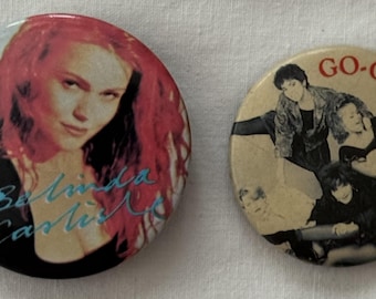 Go-Go's Belinda Carlisle Rock Pop Pin Lot 2 Buttons Pins Vintage 1980s
