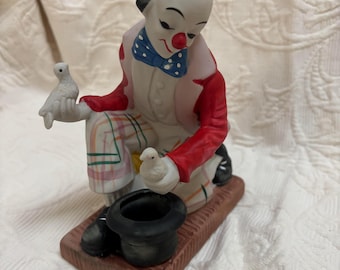 Magician Clown Figurine with Doves from the Clown Collection by Toscany Vintage 1980s