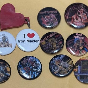 Iron Maiden Heavy Metal Pin Lot 13 Buttons & early 1980s Keychain Key ring