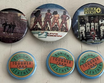 Public Enemy 2 Live Crew Run D. M. C. Pin Lot 6 Buttons Pins Vintage