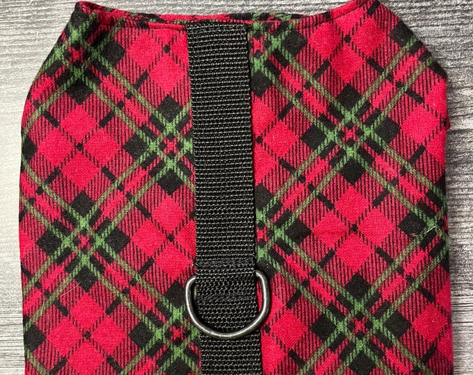 Featured listing image: Red and green holiday Plaid with Dog Harness Vest