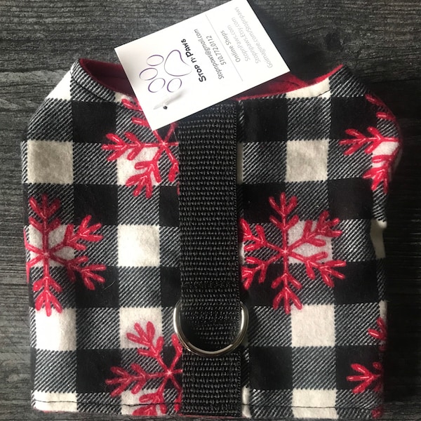 Black and white Buffalo Plaid with snowflakes Dog Harness Vest