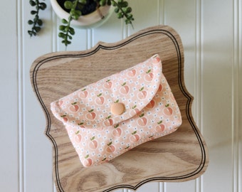 Peachy Keen Peaches MINI Snap Pouch, Gift Card Pouch, Ear Bud Pouch, Lip Balm Pouch, Mini Peach Pouch